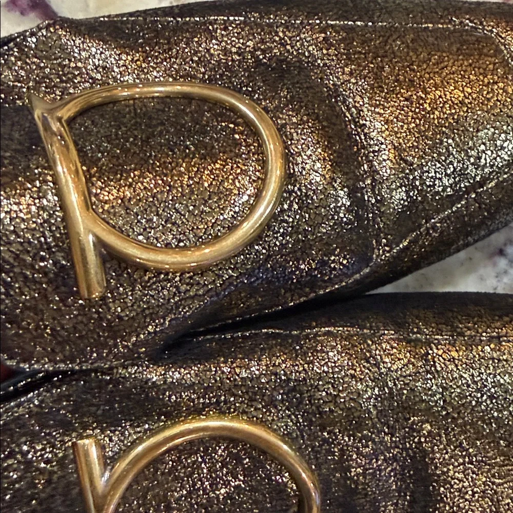 Ferragamo Gold Lana Loafers Gancini Square Toe 7.5B". - Picture 7 of 8
